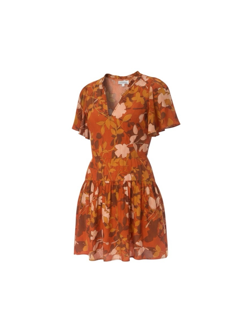 Sugarlips Rust Floral V-Neck Short Sleeve Mini Dress